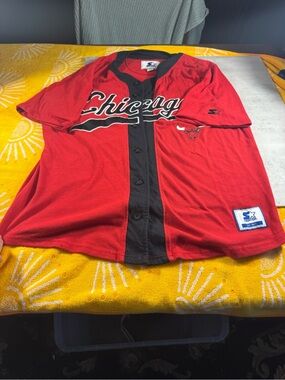 STARTER Chicago Red and Black Button Baseball Jersey